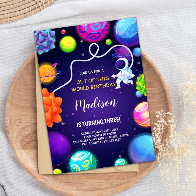 Kids Party tema för raket och planeter Inbjudningar (Outer Space Galaxy Invitations)