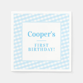 KIDS PARTY vintage  gingham mönster boyblått Pappersservett