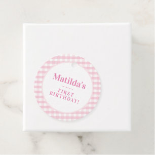 KIDS PARTY vintage gingham mönster flicka rosa Gåvor Etiketter