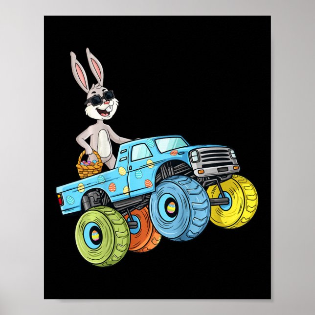Kids Påsk Rabbit Riding Monster Lastbil Roligt Boy Poster (Framsidan)
