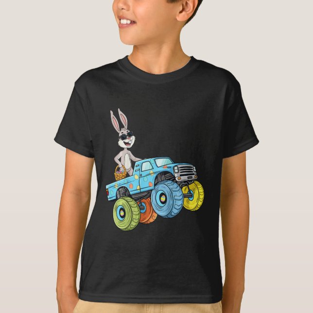 Kids Påsk Rabbit Riding Monster Lastbil Roligt Boy T Shirt (Framsida)