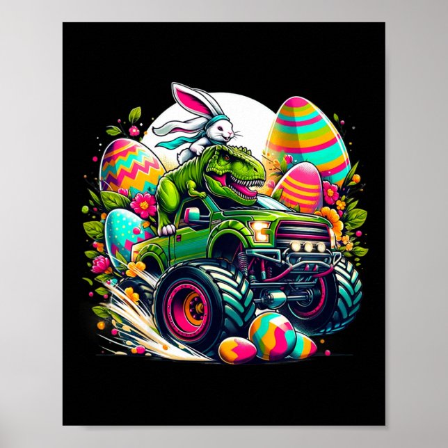 Kids Påsk Shirts Boys Småbarn Boy Rabbit T Rex M Poster (Framsidan)