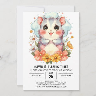 Kids Pastel Hamster Birthday Inbjudningar