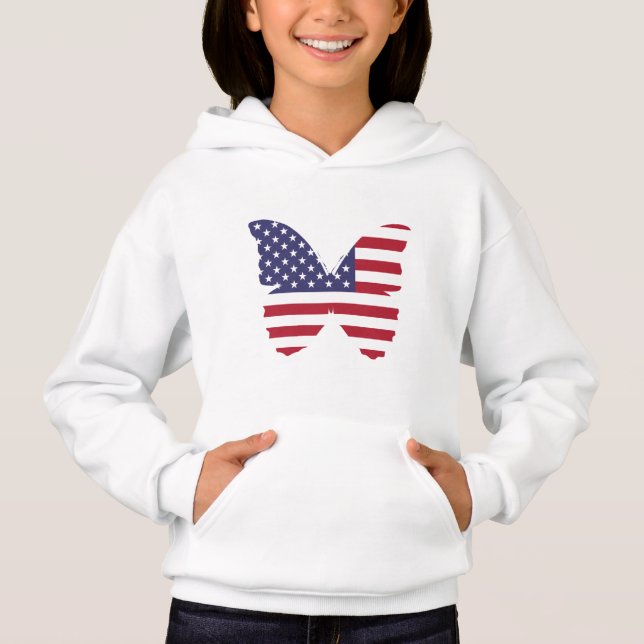 Kids Patriotic Hoodie-Butterfly T Shirt (Framsida)