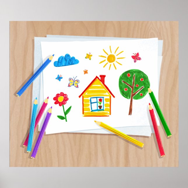 Kids Pencil Teckning Poster (Framsidan)