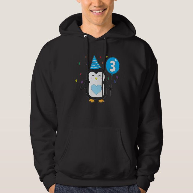 Kids Penguin Balloon 3:e födelsedagen Party Cake V Hoodie (Framsida)
