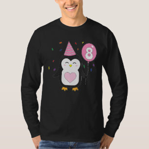 Kids Penguin Balloon 8th Födelsedagsfest Cake Vild T Shirt