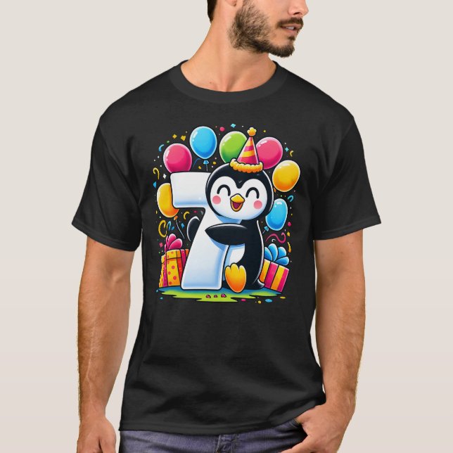 Kids Penguin Theme seventh Bday Party 7th Penguin  T Shirt (Framsida)
