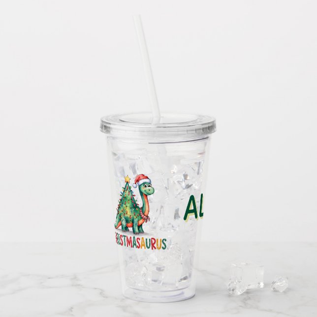 Kids Personalized Christmas Dinosaur  Take Away Mugg (Framsida Ice)