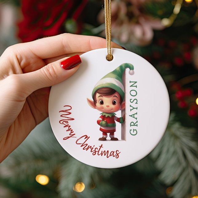 Kids Personalized Elf Christmas Tree Julgransprydnad Keramik (Skapare uppladdad)
