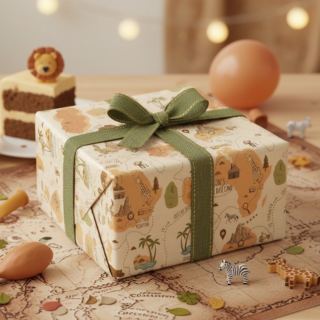 Kid's Personalized Safari Map ID1269 Presentpapper (Skapare uppladdad)