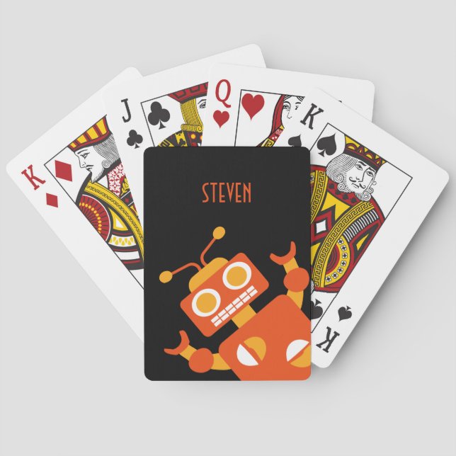 Kids Personlig Crazy Orange Robot Boys Spel Kort (Baksidan)