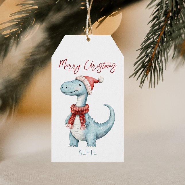 Kids Personlig Dinosaur jul Presentetikett (Skapare uppladdad)