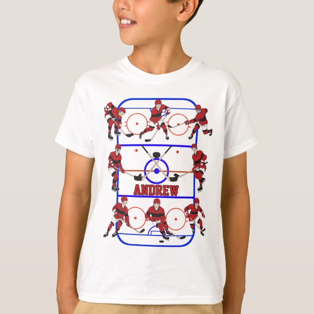 Kids Personlig Hockey Player T Shirt (Framsida)