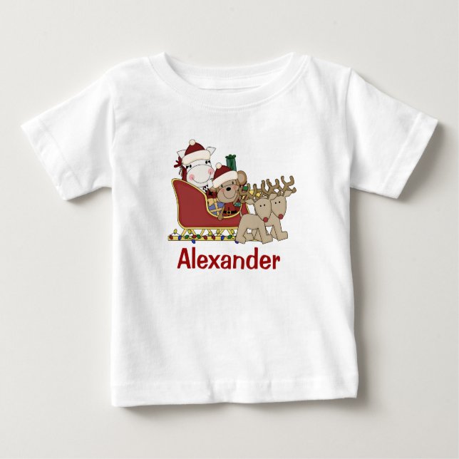 Kids Personlig jul Santa Sleigh T Shirt (Framsida)