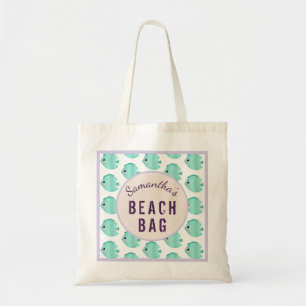 Kids Personlig Namn Fish Lilac & Teal Beach Tygkasse
