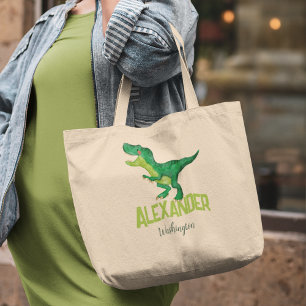 Kids Personlig Namn Watercolor Dinosaur Jumbo Tygkasse