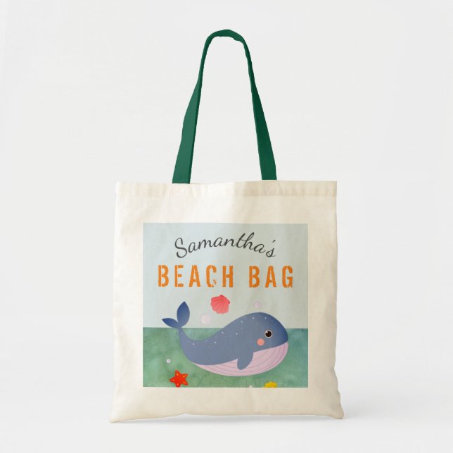 Kids Personlig Namn Whale Beach Tote Bag Tygkasse (Framsidan)