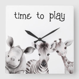 Kids Personlig Safari Theme Clock Fyrkantig Klocka