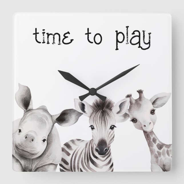 Kids Personlig Safari Theme Clock Fyrkantig Klocka (Framsida)