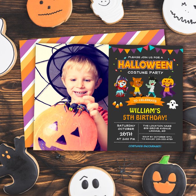 Kids Photo Halloween Birthday Costume Party Inbjudningar (Embrace the magic of Halloween and make your child's birthday extra special.)