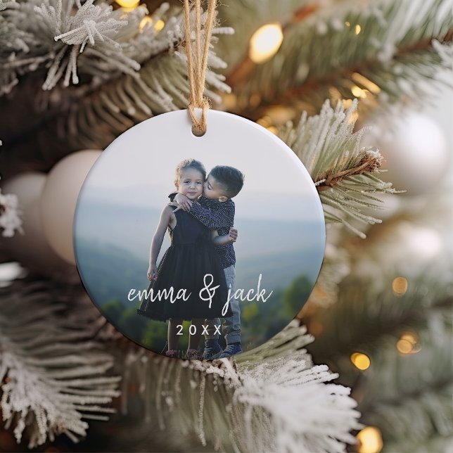 Kids Photo & Namn Overlay Julgransprydnad Keramik (Skapare uppladdad)