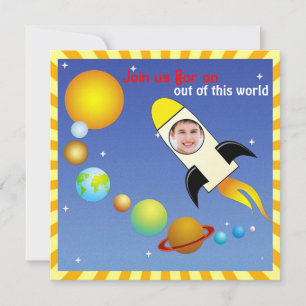 Kids Photo Outerspace Rocket Födelsedagsfest Inbju Inbjudningar