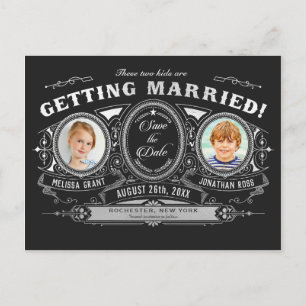 Kids Photo Save Date Postcards Silver Foil Meddelande Vykort
