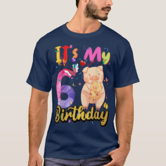 Kids Pig 6th Birthday 6 Years Old Pig Birthday T Shirt