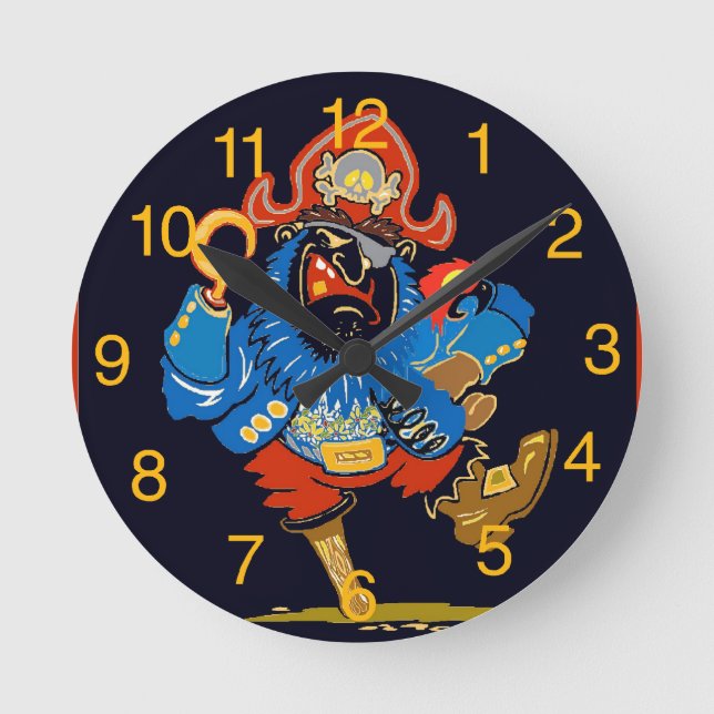 Kids Pirat Clock Rund Klocka (Framsida)