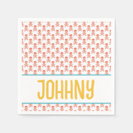 Kids Pirat Crossbone NAMN Modern Orange Roligt Pappersservett