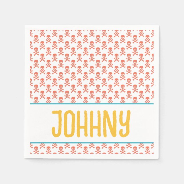 Kids Pirat Crossbone NAMN Modern Orange Roligt Pappersservett (Framsidan)
