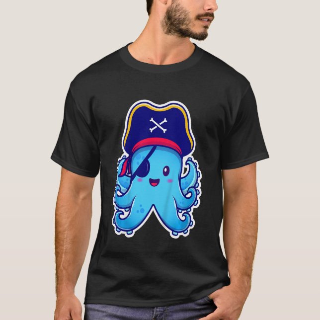 Kids Pirate Octopus cute children's design (C) T Shirt (Framsida)