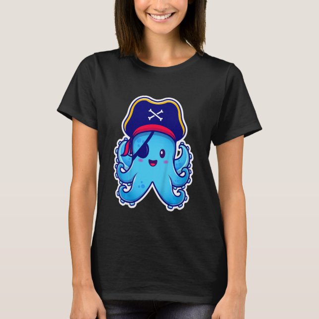 Kids Pirate Octopus cute children's design (C) T Shirt (Framsida)
