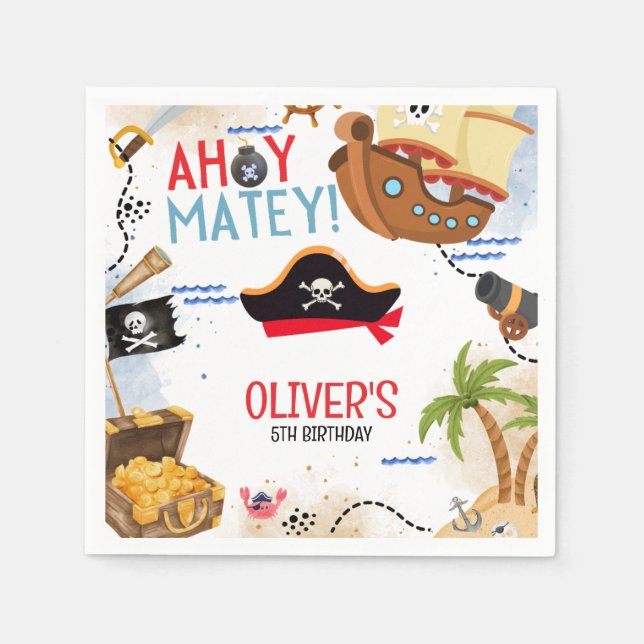 Kids Pirate Party | Ahoy Matey Pirate Birthday  Pappersservett (Framsidan)