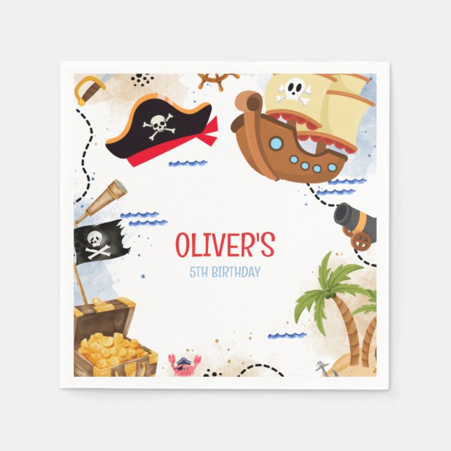 Kids Pirate Party | Ahoy Matey Pirate Birthday  Pappersservett (Framsidan)
