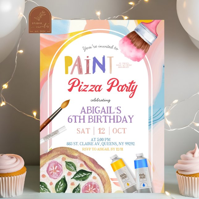 Kids Pizza and Paint Party Birthday Invitation Inbjudningar (Skapare uppladdad)