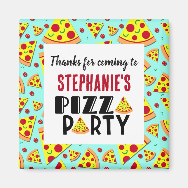 Kids Pizza Birthday Tack Party favor Magnet (Framsidan)