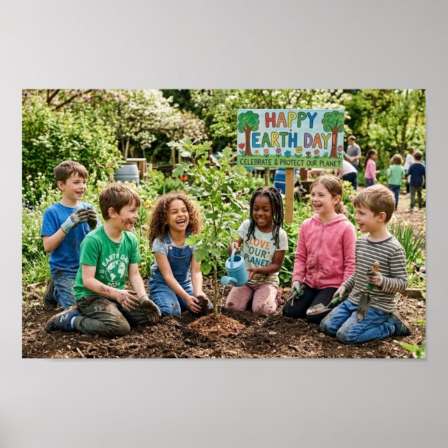 Kids Planting Trees - Celebrate & Protect  Poster (Framsidan)