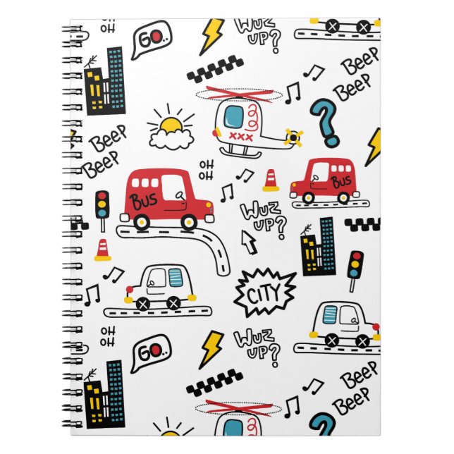 Kids Playful Transport Pattern  Anteckningsbok (Framsidan)