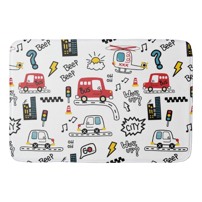 Kids Playful Transport Pattern  Badrumsmatta (Framsidan)