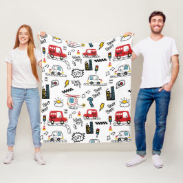 Kids Playful Transport Pattern  Fleecefilt