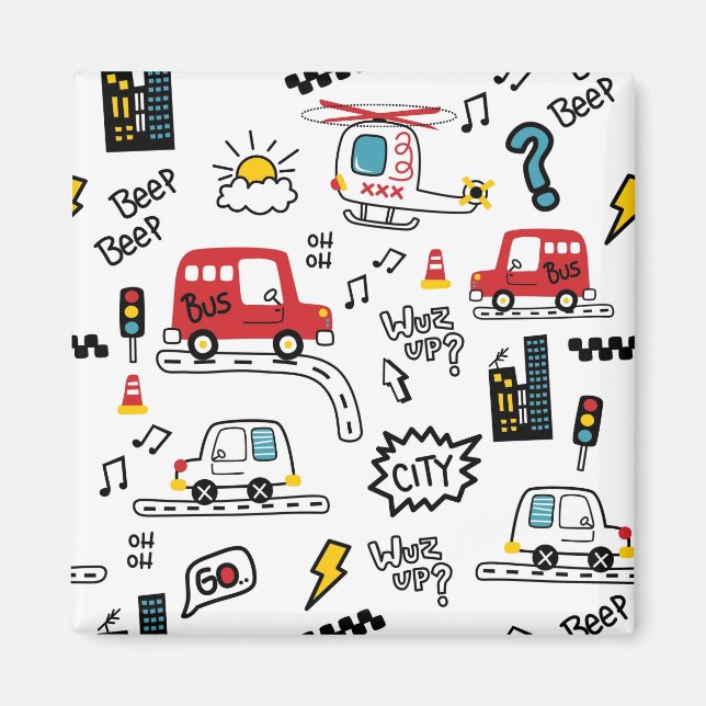 Kids Playful Transport Pattern  Magnet (Framsidan)