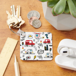 Kids Playful Transport Pattern  Nyckelring