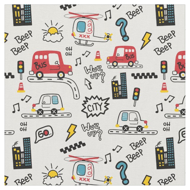 Kids Playful Transport Pattern Urban style modern  Tyg (Närbild)