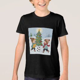 Kids Playing Soccer Under the Snow T Shirt