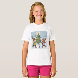 Kids Playing Soccer Under the Snow T Shirt