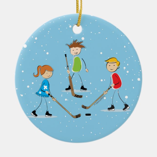 Kids Pond Hockey jul Julgransprydnad Keramik (Framsidan)