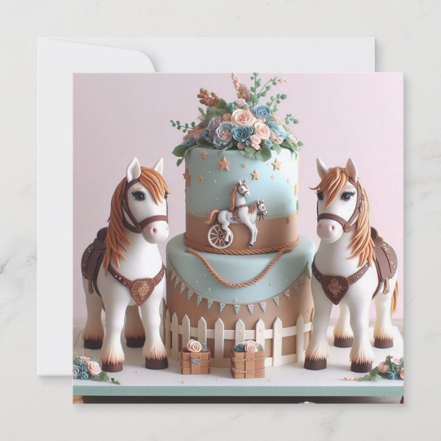 KIDS PONNYAR DEKORERAD FÖDELSEDAGSTARTA  INBJUDNINGAR (Framsida)