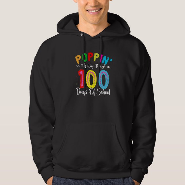 Kids Poppin My Way Through Happy 100 Days of Schoo Hoodie (Framsida)